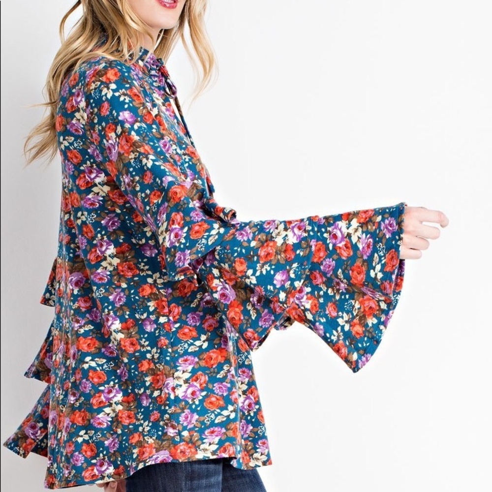 Sale LAST Floral Tunic- FADED TEAL - Picture 6 of 6